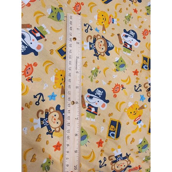 Pirate Animals Nursery Cotton Fabric Monkeys Elephants Tigers 2 Yards New - Picture 4 of 4